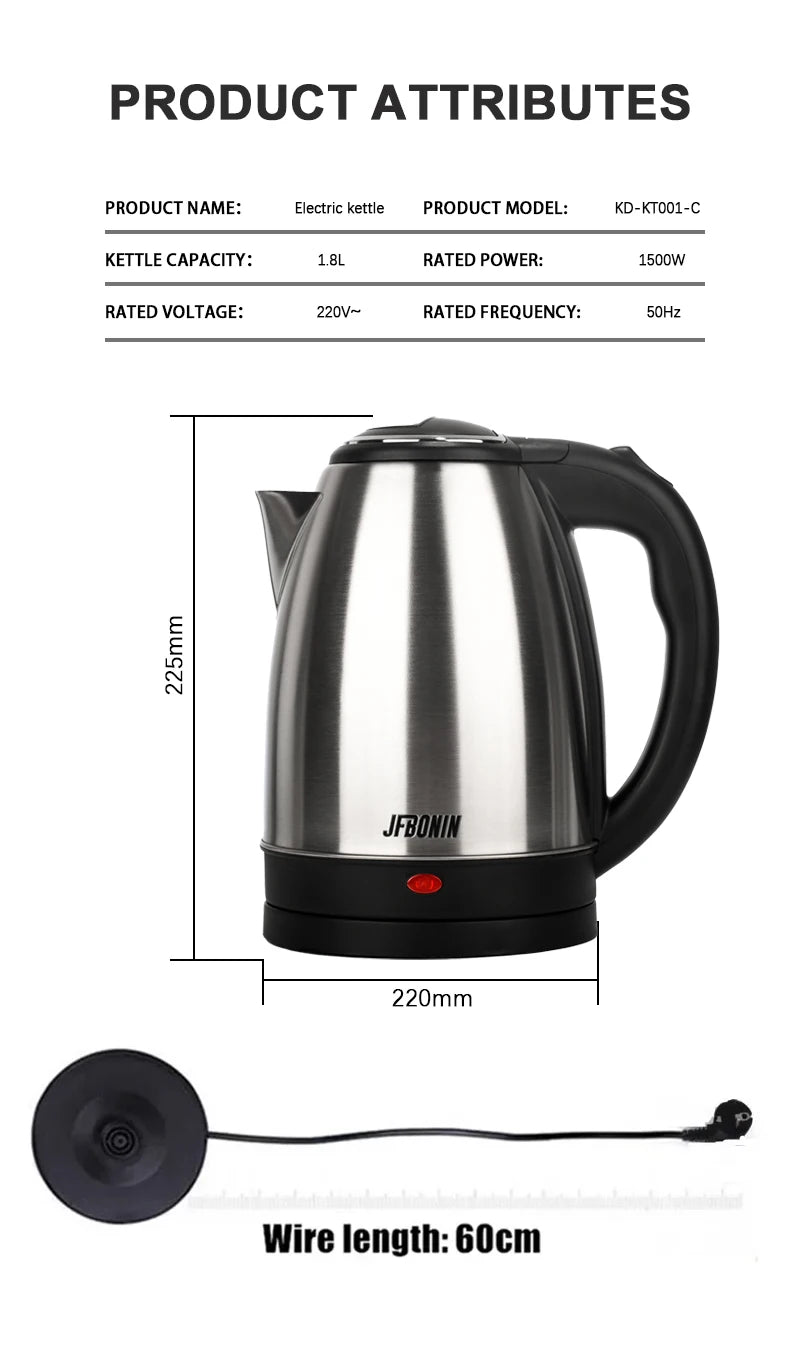 #JFBONIN Stainless Steel Electric Kettle 1.8L